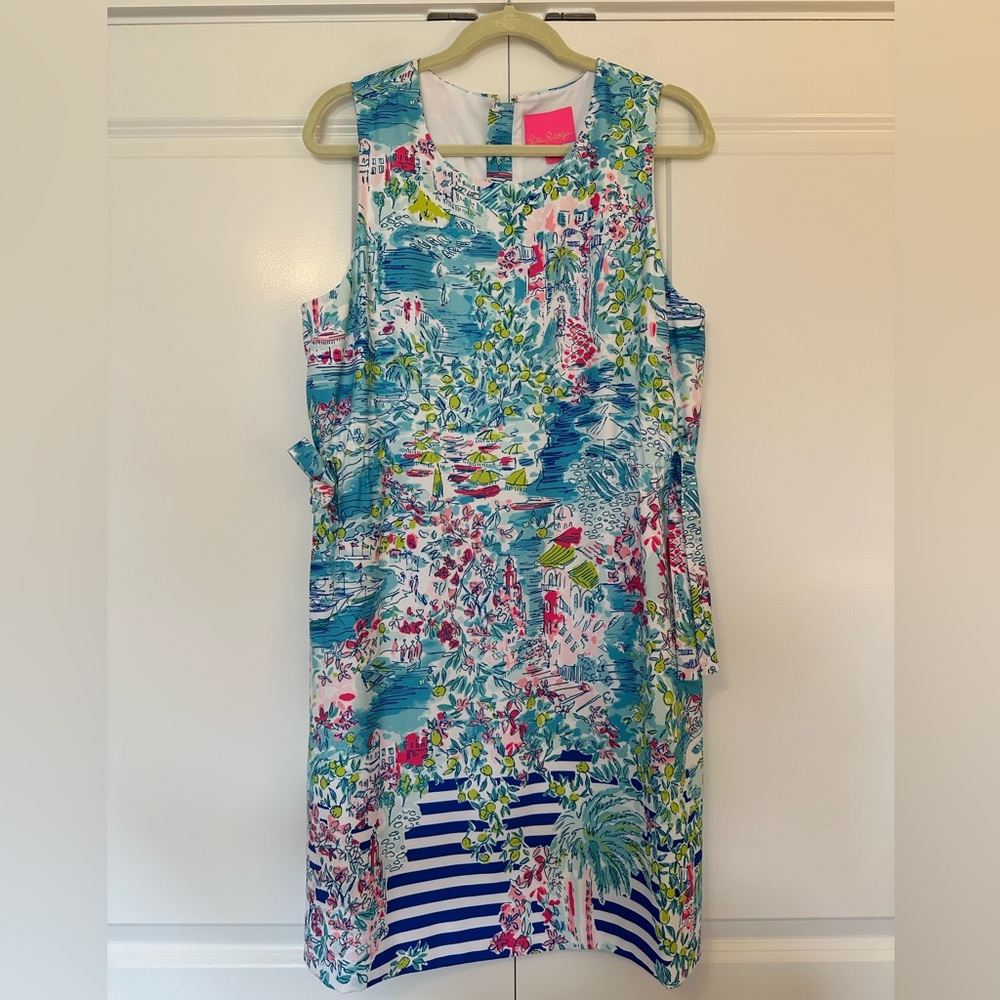 Lilly Pulitzer Aqua Blue, Pink & Green Tropical Print Sleeveless Dress
